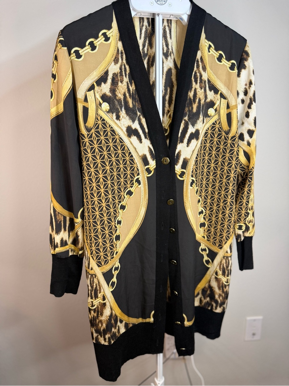 Black Label Black and Gold Chain & Leopard Print Cardigan